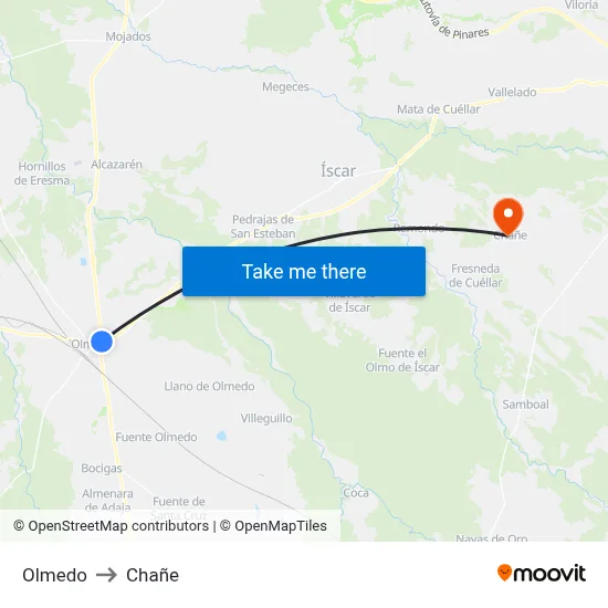 Olmedo to Chañe map