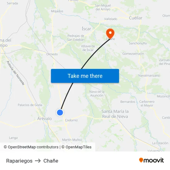 Rapariegos to Chañe map