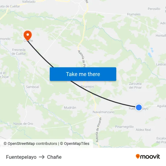 Fuentepelayo to Chañe map
