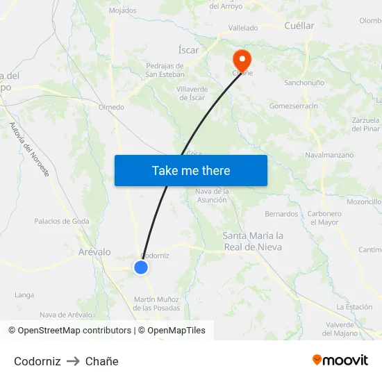 Codorniz to Chañe map