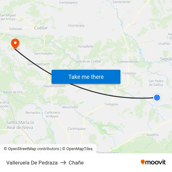 Valleruela De Pedraza to Chañe map