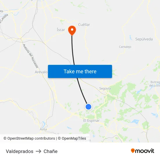 Valdeprados to Chañe map
