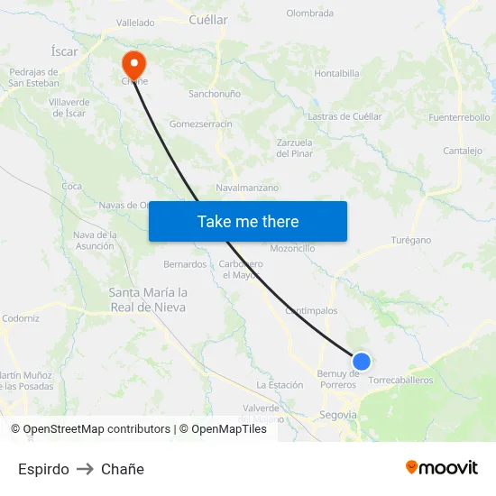 Espirdo to Chañe map