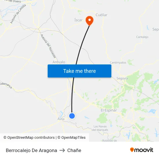 Berrocalejo De Aragona to Chañe map