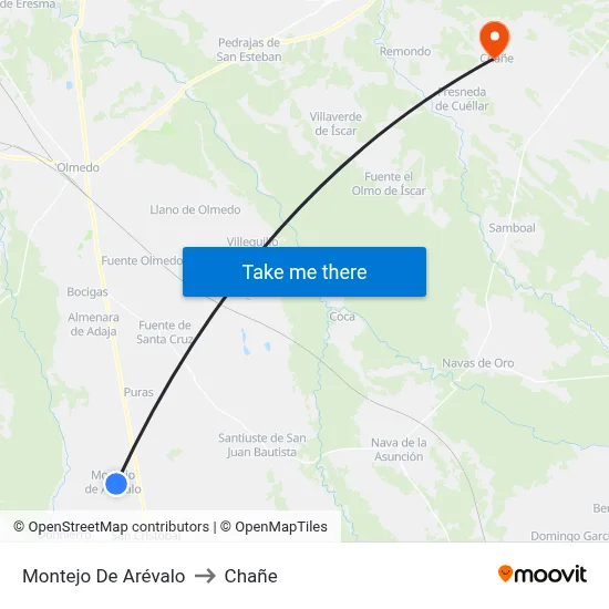 Montejo De Arévalo to Chañe map