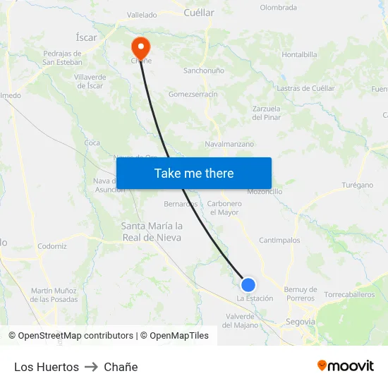 Los Huertos to Chañe map