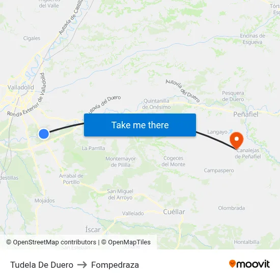Tudela De Duero to Fompedraza map