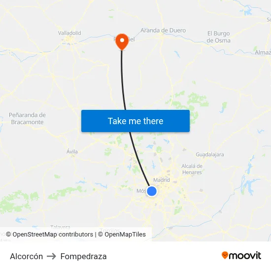 Alcorcón to Fompedraza map