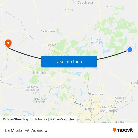 La Mierla to Adanero map