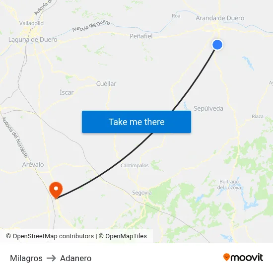 Milagros to Adanero map