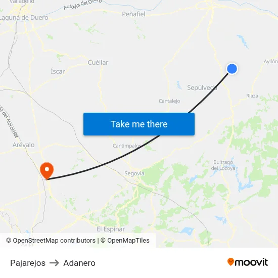 Pajarejos to Adanero map