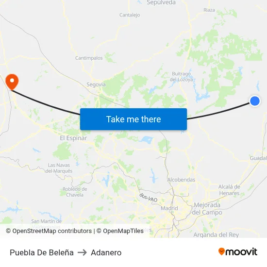 Puebla De Beleña to Adanero map