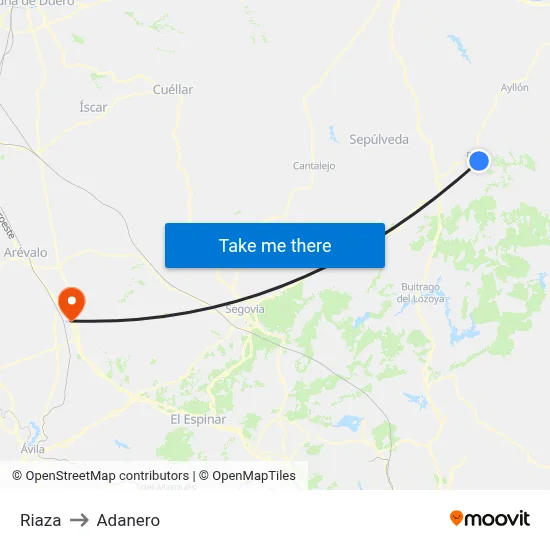 Riaza to Adanero map