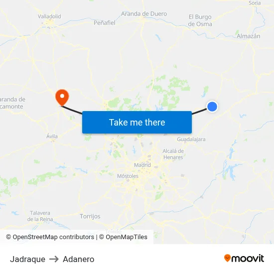Jadraque to Adanero map