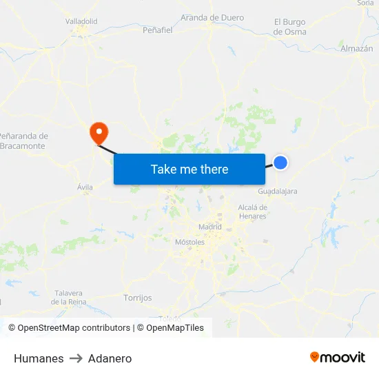 Humanes to Adanero map