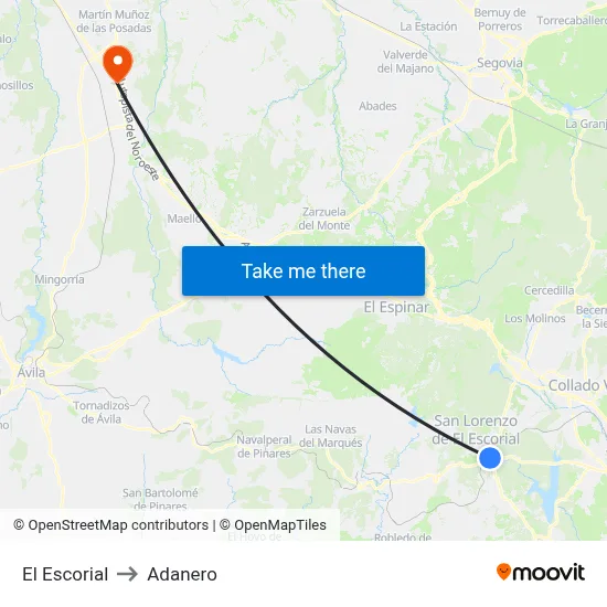 El Escorial to Adanero map
