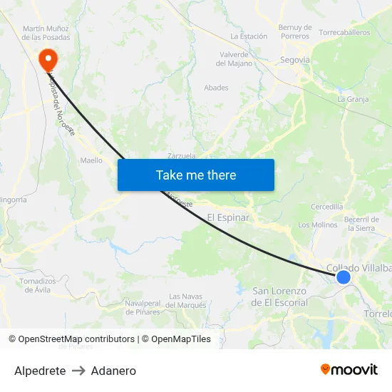 Alpedrete to Adanero map