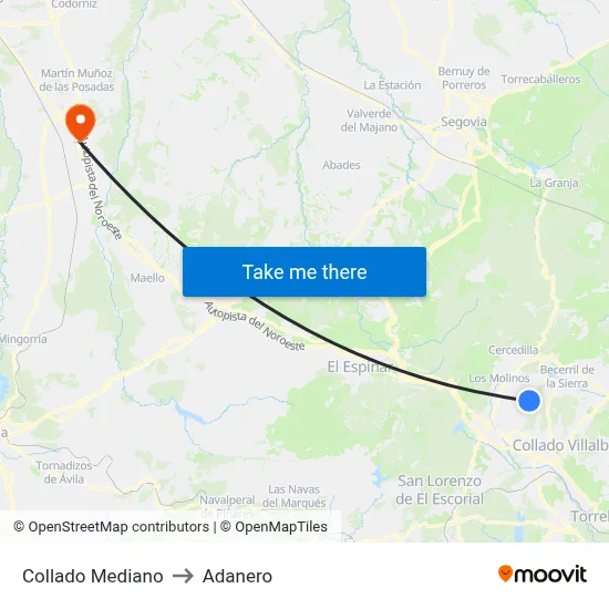 Collado Mediano to Adanero map