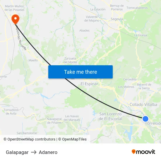 Galapagar to Adanero map