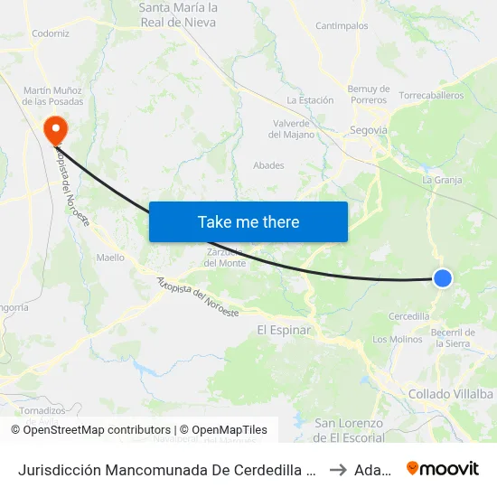 Jurisdicción Mancomunada De Cerdedilla Y Navacerrada to Adanero map