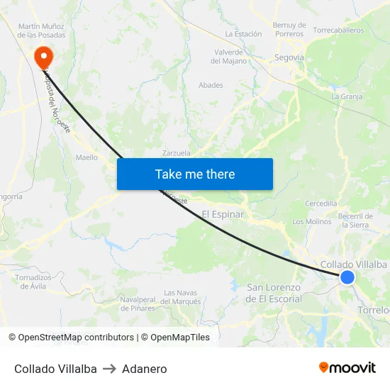Collado Villalba to Adanero map