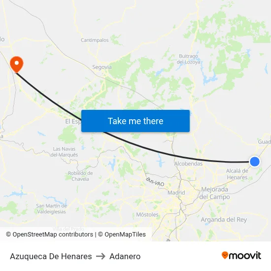 Azuqueca De Henares to Adanero map
