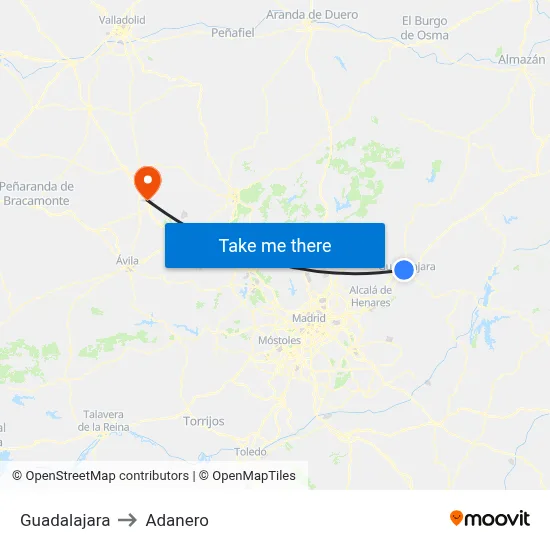 Guadalajara to Adanero map