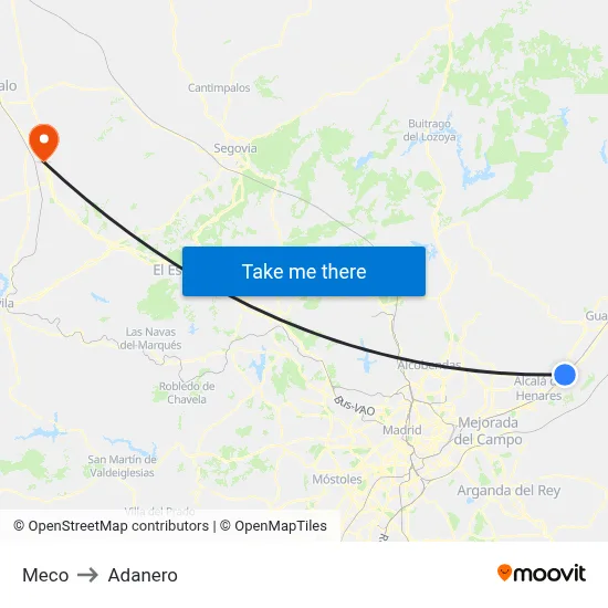 Meco to Adanero map