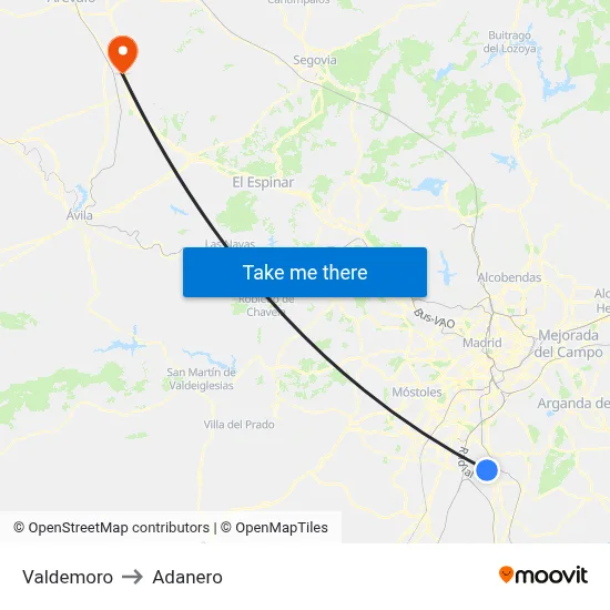 Valdemoro to Adanero map