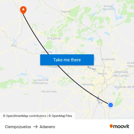 Ciempozuelos to Adanero map