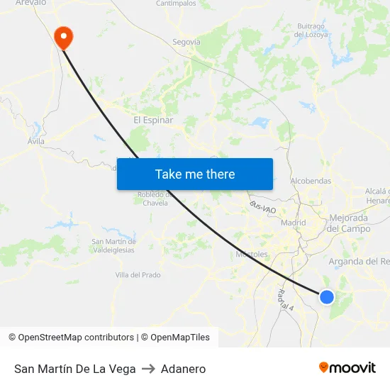 San Martín De La Vega to Adanero map