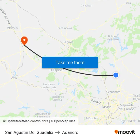 San Agustín Del Guadalix to Adanero map