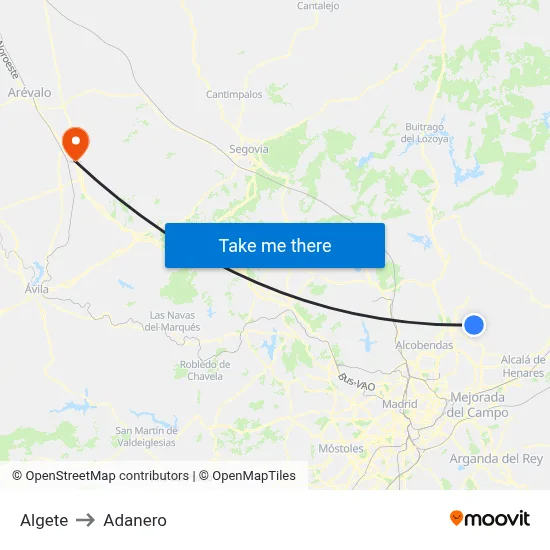 Algete to Adanero map
