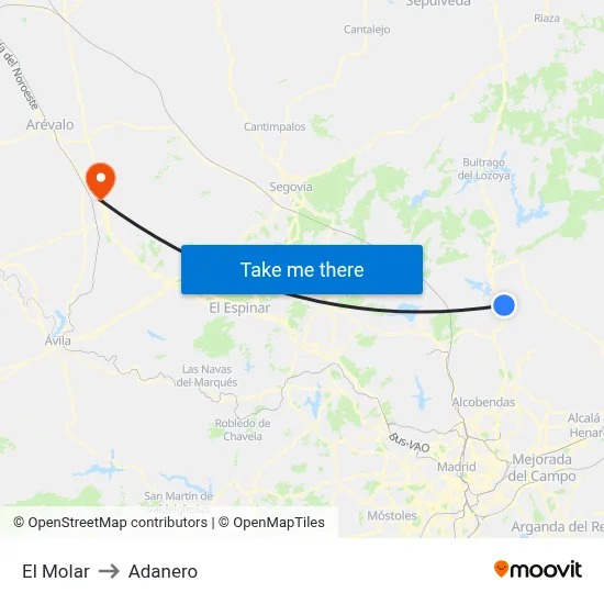 El Molar to Adanero map