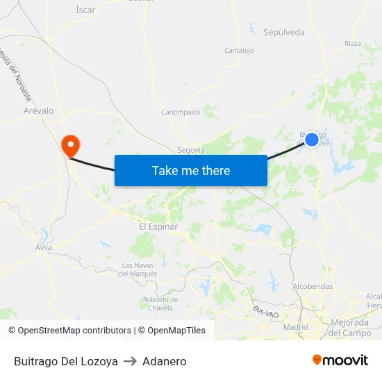 Buitrago Del Lozoya to Adanero map