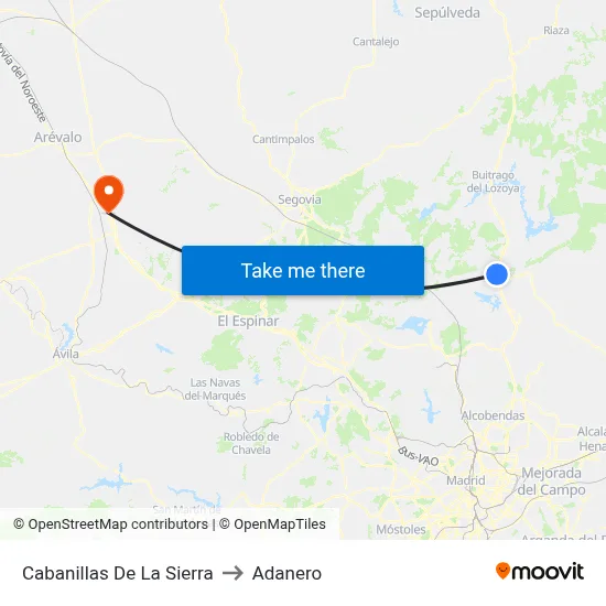 Cabanillas De La Sierra to Adanero map