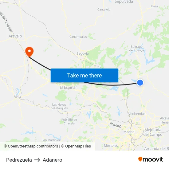 Pedrezuela to Adanero map