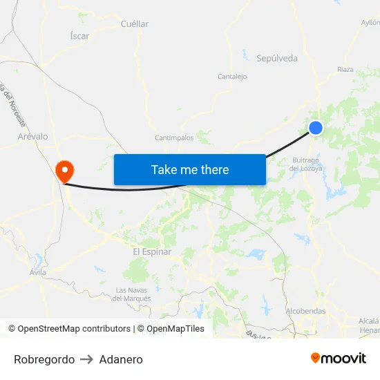 Robregordo to Adanero map