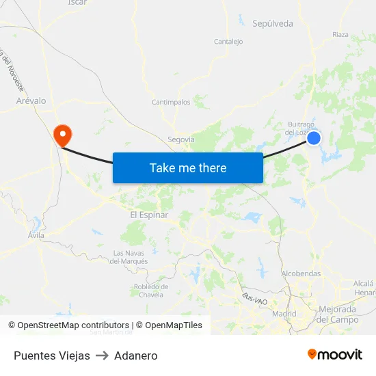 Puentes Viejas to Adanero map