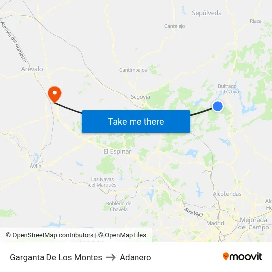 Garganta De Los Montes to Adanero map