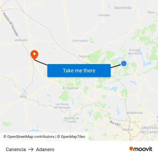Canencia to Adanero map