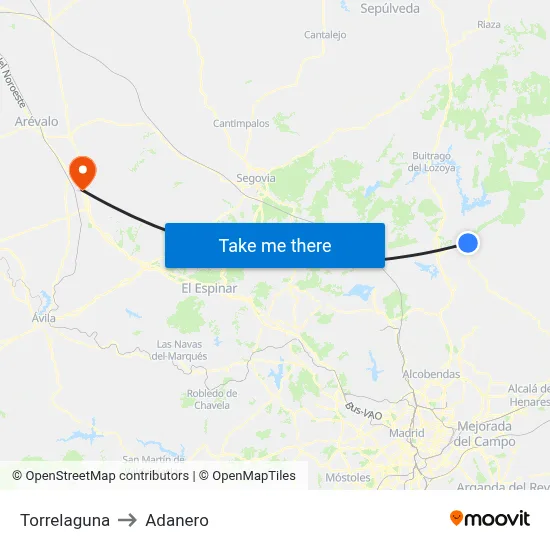 Torrelaguna to Adanero map