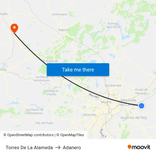 Torres De La Alameda to Adanero map
