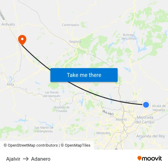 Ajalvir to Adanero map