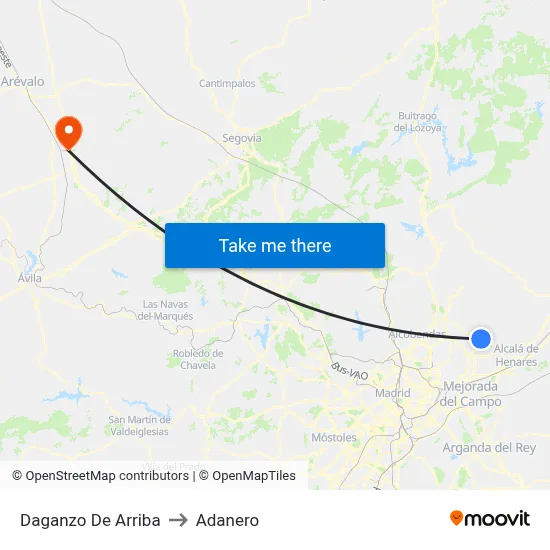 Daganzo De Arriba to Adanero map