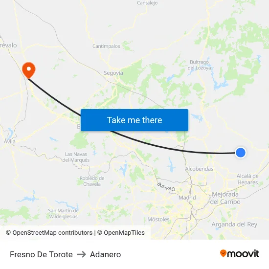 Fresno De Torote to Adanero map
