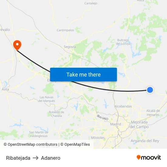 Ribatejada to Adanero map