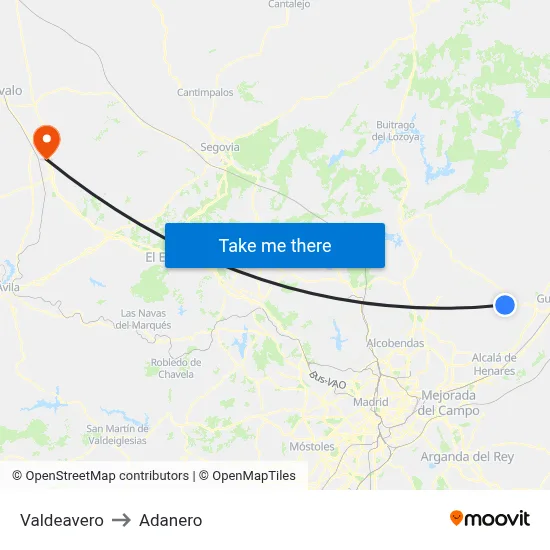Valdeavero to Adanero map