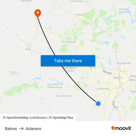 Batres to Adanero map