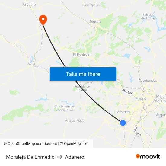 Moraleja De Enmedio to Adanero map